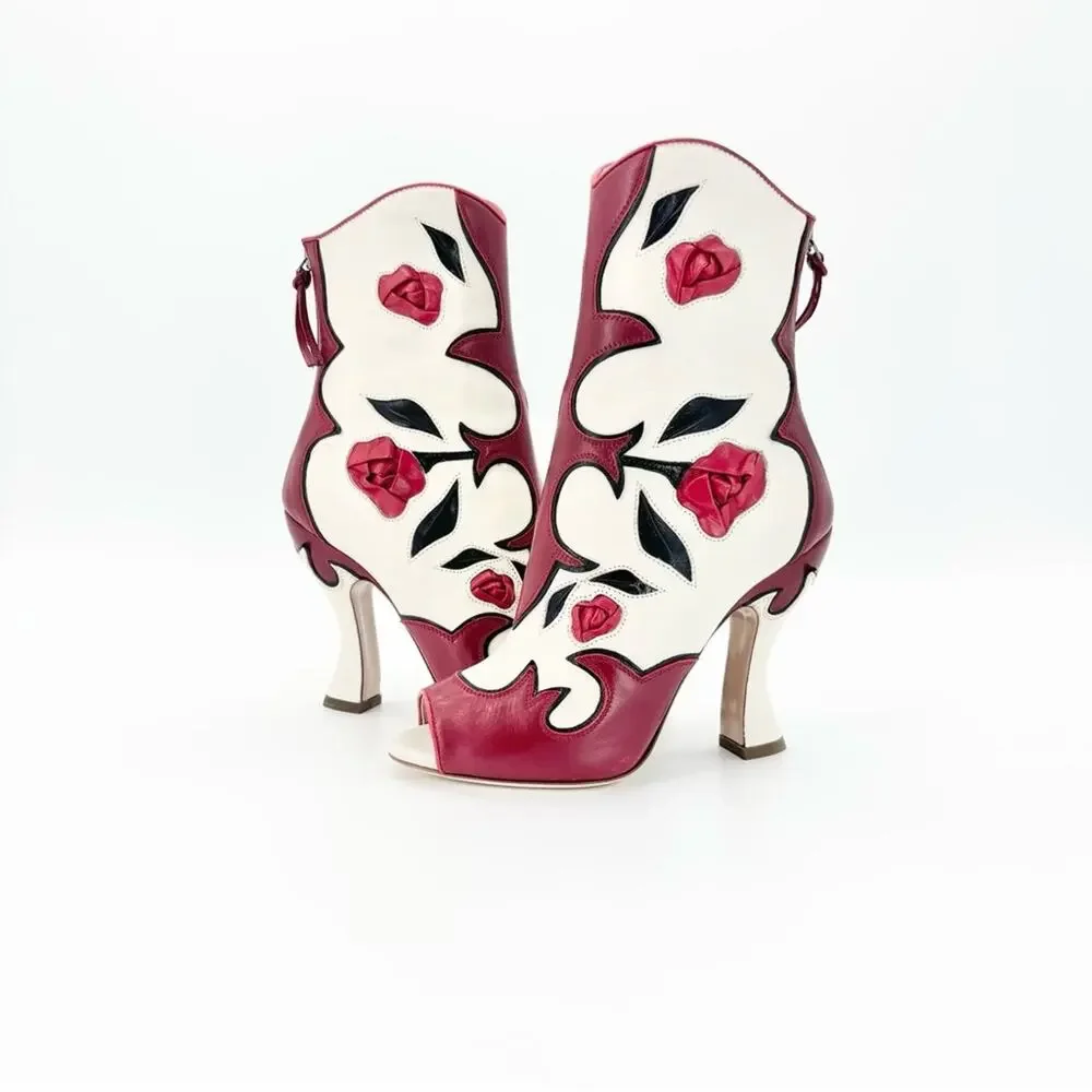 NIB Miu Miu SS2012 Runway Rose Peep Toe Western Booties 35